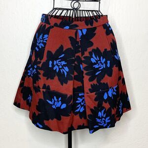 J.CREW Blue Red  Floral A-Line Back Zip Pleated Skirt with Pockets